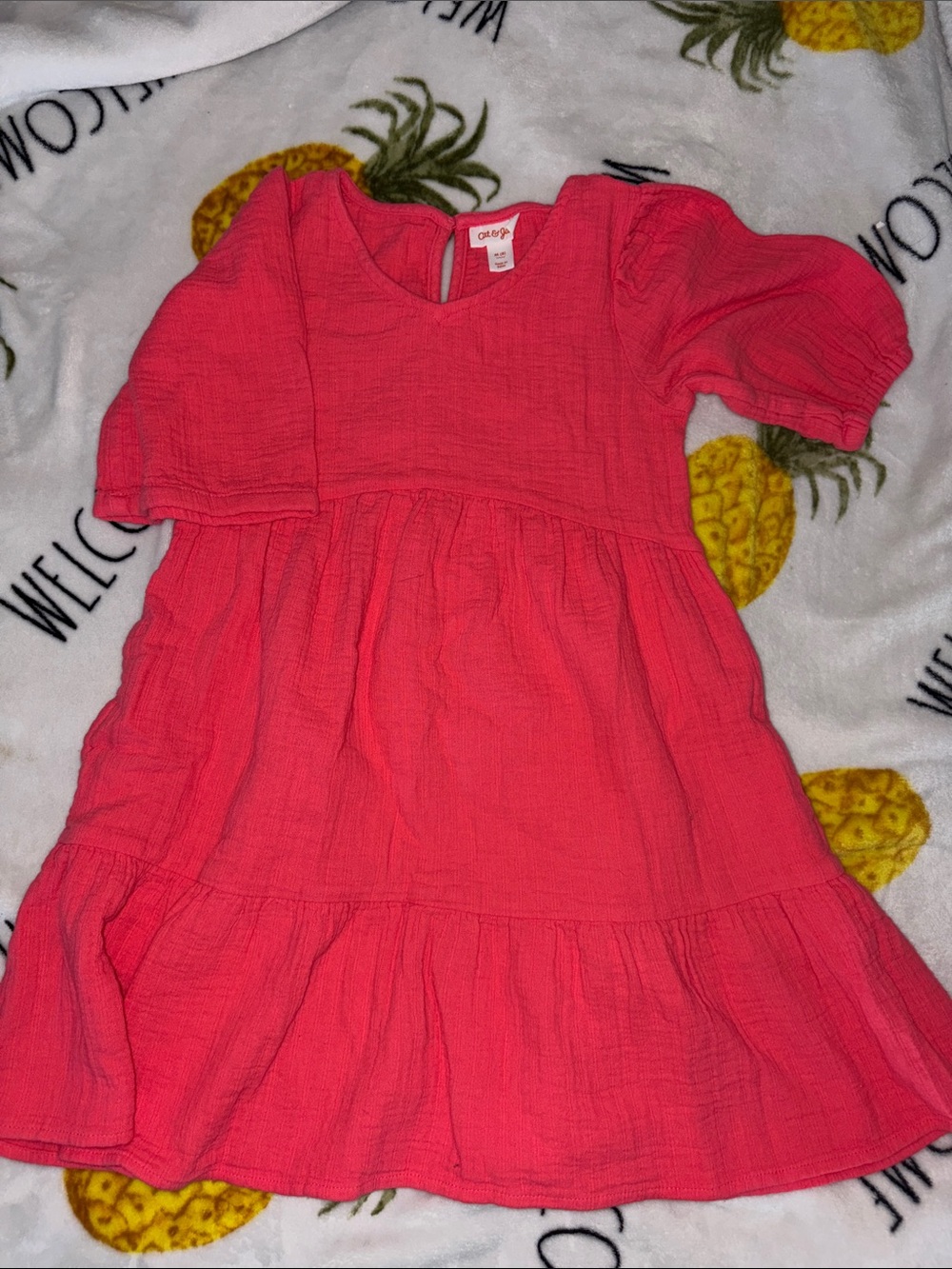 Cat and jack  Bright Pink Tiered Short-Sleeve Dress medium size 8